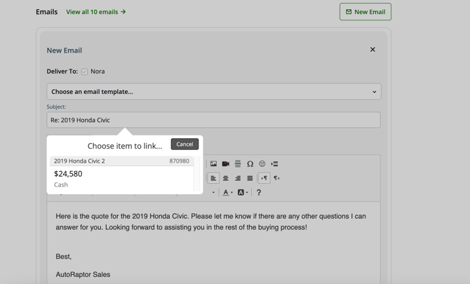add a quote to the email