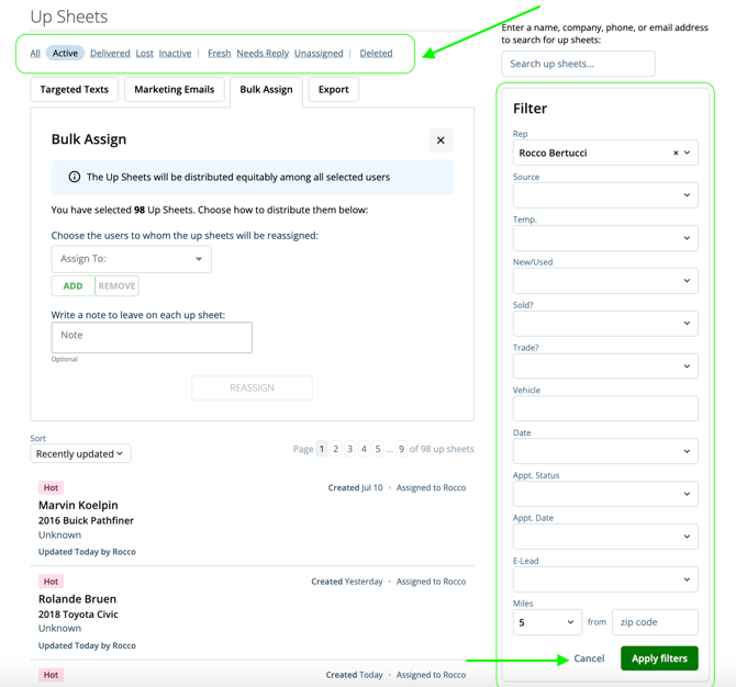 bulk assign up sheets